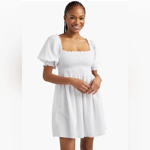 Hill House The Athena Nap Dress in Sheer White Swiss Dot - Picture 1 of 11